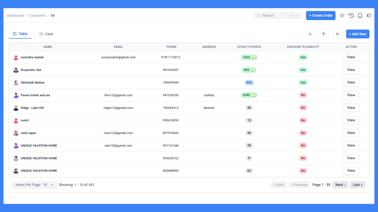 laundry POS system customer management screen showing order history and preferences, professional UI